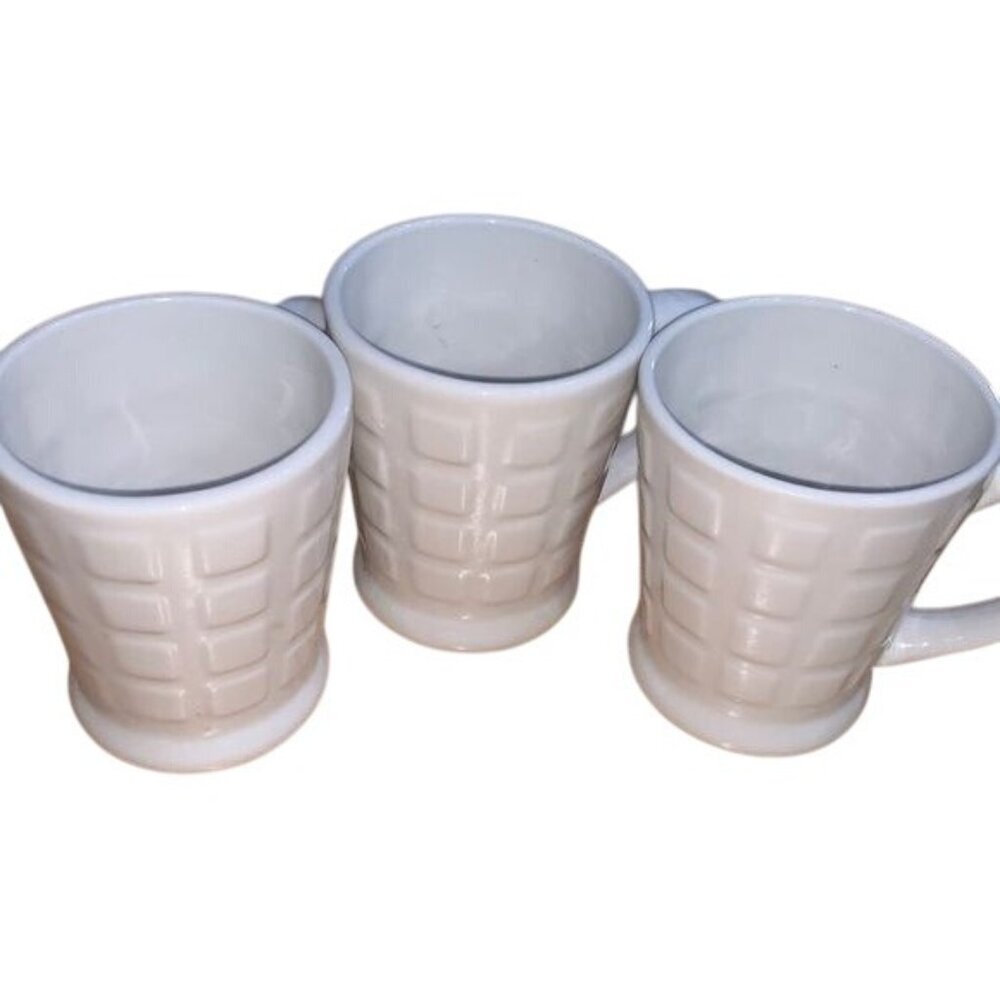 Set Of 3 White Textured Ceramic Mugs